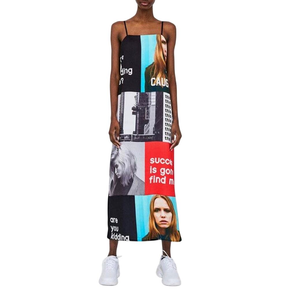 ZARA Collection Graphic Maxi Slip Dress M Editorial Photo Print Made in Portugal